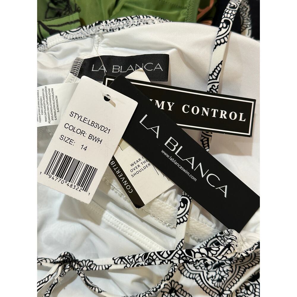 La Blanca Oasis Tile Strappy Back One-Piece Swimsuit White Black Size 14 NWT - Picture 7 of 15